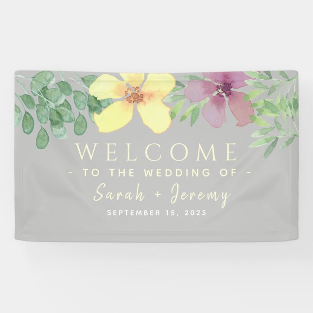 Banderoles Mariage Floral de verdure Bienvenue (Horizontal)
