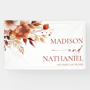 Banderoles Mariage Floral Fleur Brun Bordeaux Rouille