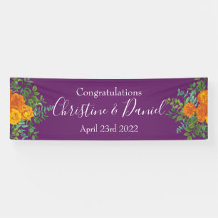 Banderoles Mariage Floral Orange & Plum Violet Peony & Rose