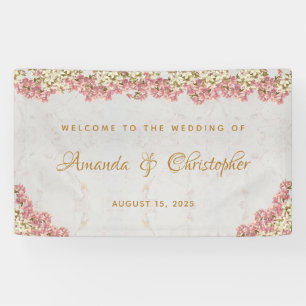 Banderoles Mariage floral rose orchidées blanches marbre écri
