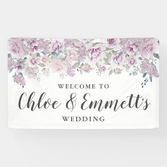 Banderoles Mariage floral violet et blanc rustique (Horizontal)