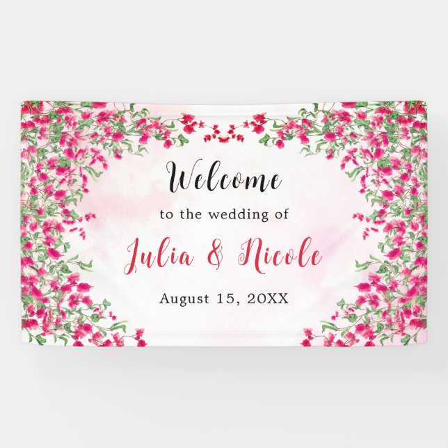 Banderoles Mariage forestier tropical des Bougainvilliers ros (Horizontal)