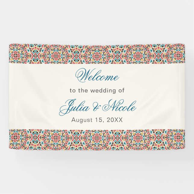 Banderoles Mariage géométrique en treillis marocain (Horizontal)