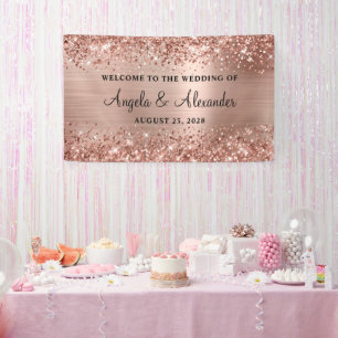 Banderoles Mariage Gold Rose Glitter Accueil