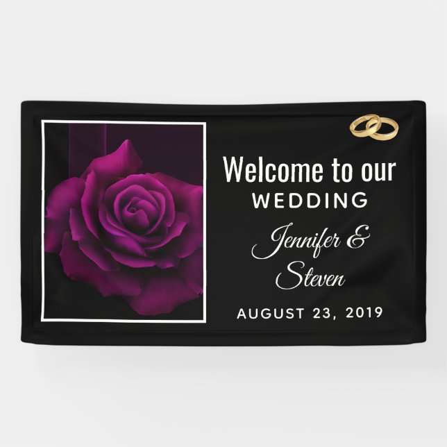 Banderoles Mariage gothique à fleurs violettes-rouges (Horizontal)
