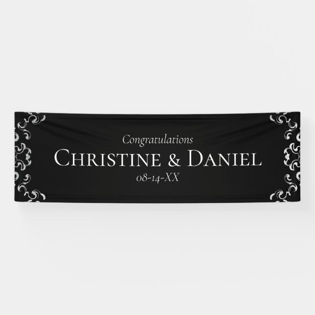 Banderoles Mariage gothique argenté et noir (Horizontal)