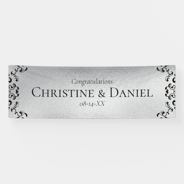 Banderoles Mariage gothique argenté et noir (Horizontal)