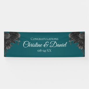 Banderoles Mariage gothique Rose gris-noir turquoise