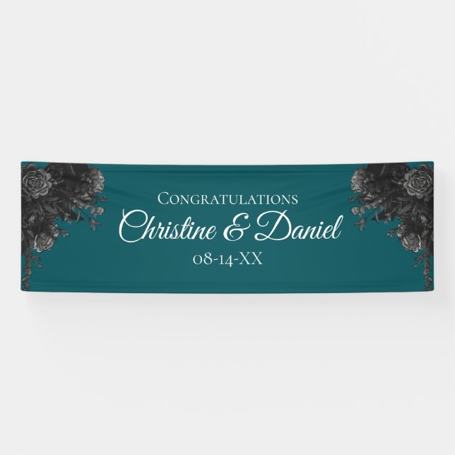 Banderoles Mariage gothique Rose gris-noir turquoise (Horizontal)
