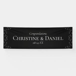 Banderoles Mariage gothique tourbillon gris et noir