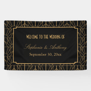 Banderoles Mariage Motif Gold et Black Art Déco