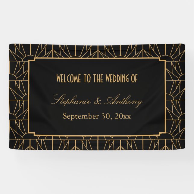 Banderoles Mariage Motif Gold et Black Art Déco (Horizontal)