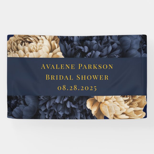 Banderoles Mariage Peony peint en or de la Marine (Horizontal)
