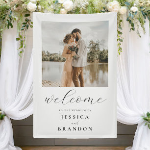 Banderoles Mariage photo en noir et blanc simple Bienvenue