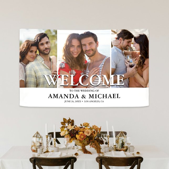 Banderoles Mariage photo moderne Bienvenue (Add warmth and elegance to your big day with our personalized photo wedding banner!)