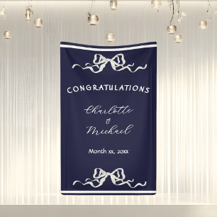 Banderoles Mariage Romantique Élégant Nœud Papillon Marine Fé
