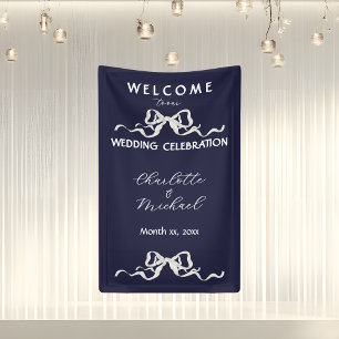 Banderoles Mariage Romantique Élégant Ruban et Nœud Marine