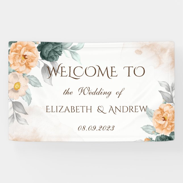 Banderoles Mariage Rose vert aquarelle (Horizontal)