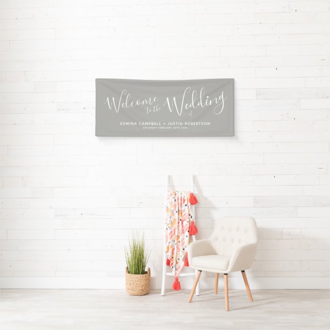 Banderoles Mariage texte du script coeur blanc sur gris accue (En situation)