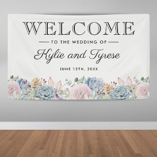 Banderoles Mariage vintage d'aquarelle florale Succulente