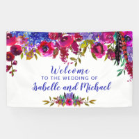 Mariage Welcome Floral d'aquarelle violette et rou