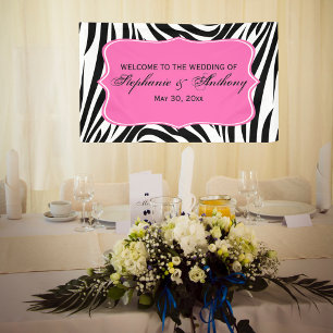 Banderoles Mariage Zèbre noir, blanc et rose chaud