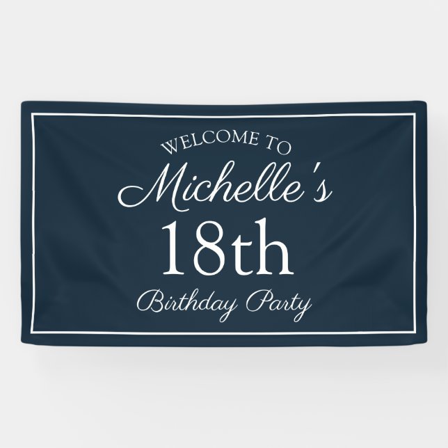 Banderoles Marine Bleu Blanc 18e anniversaire fête (Horizontal)