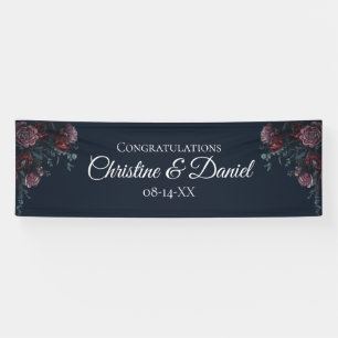 Banderoles Marine Bleue Flore Élégant Mariage Maroon Mauve