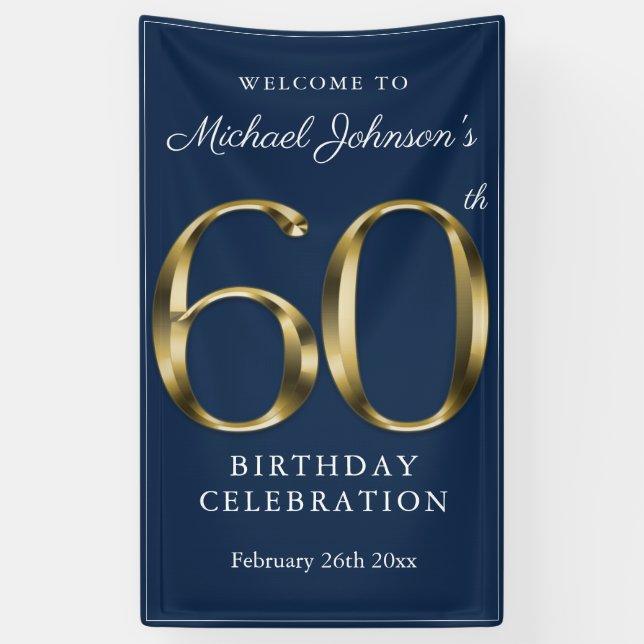 Banderoles Marine Blue Gold 60e anniversaire fête Elégant Bie (Vertical)