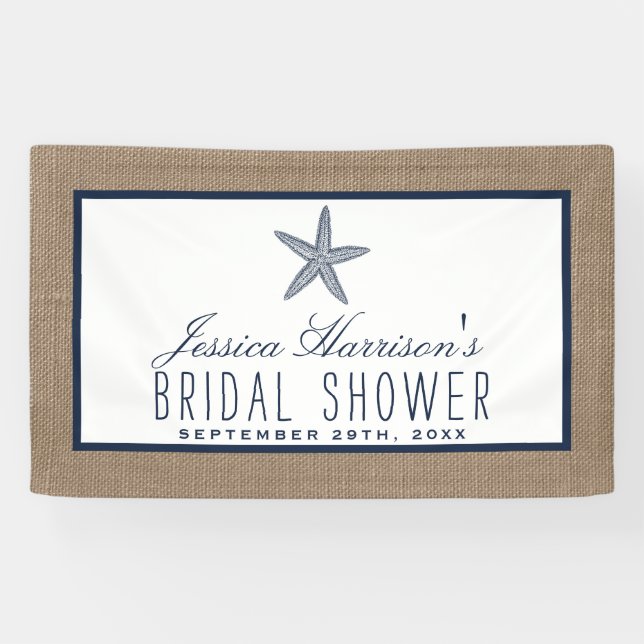 Banderoles Marine Blue Starfish Beach Burlap Fête des mariées (Horizontal)