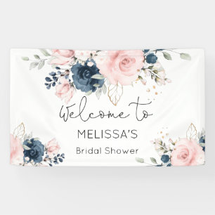 Banderoles Marine blush floral nuptiale douche bienvenue