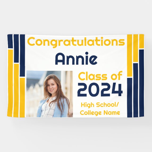 Banderoles Marine & Gold Bars One Photo Graduation (Horizontal)