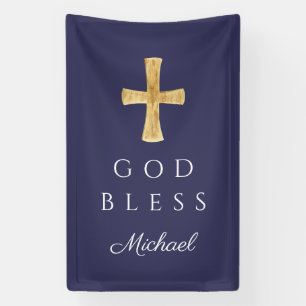 Banderoles Marine moderne Bleu Croix religieuse Garçon Dieu b
