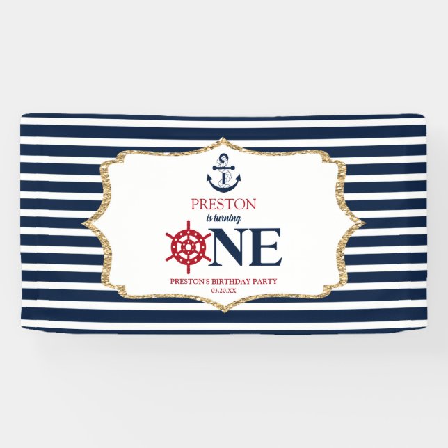 Banderoles Marine Nautique Bleu UN premier anniversaire fête (Horizontal)