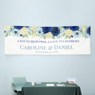 Banderoles Marine Royal Bue Mariage Aquarelle couleur ivoire