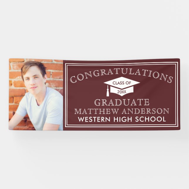 Banderoles Maroon Congrats Moderne Photo de Graduation (Horizontal)