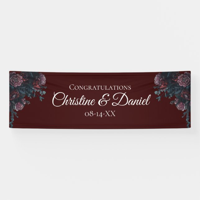 Banderoles Maroon foncé Mauve Gothique Mariage élégant (Horizontal)