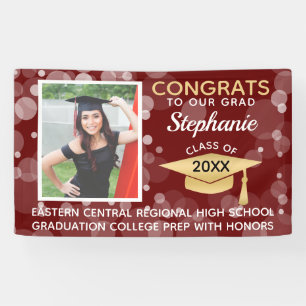 Banderoles Maroon Gold Bubbles Félicitations Diplôme de pho