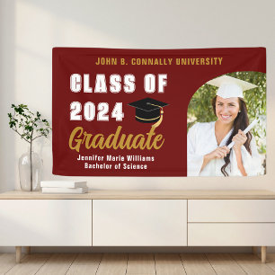 Banderoles Maroon Gold Graduate Photo 2024 Graduation Party