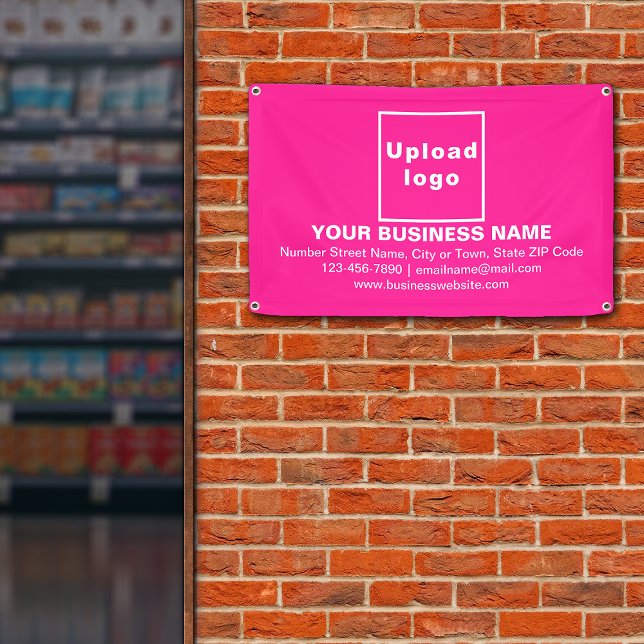 Banderoles Marque d'entreprise alignée sur rectangle rose (Pink banner with your business brand in center aligned style)