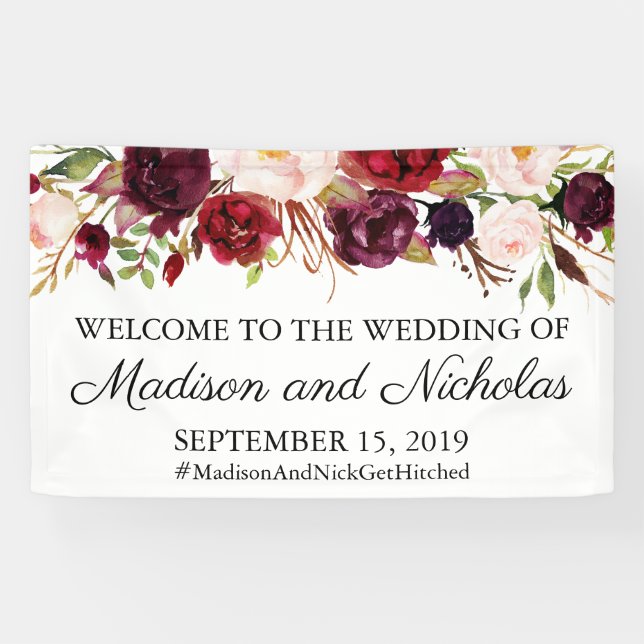 Banderoles Marsala et Mariage rose (Horizontal)