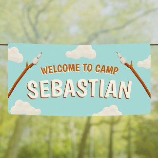 Banderoles Marshmallows Blue Welcome Camping Fête d'anniversa