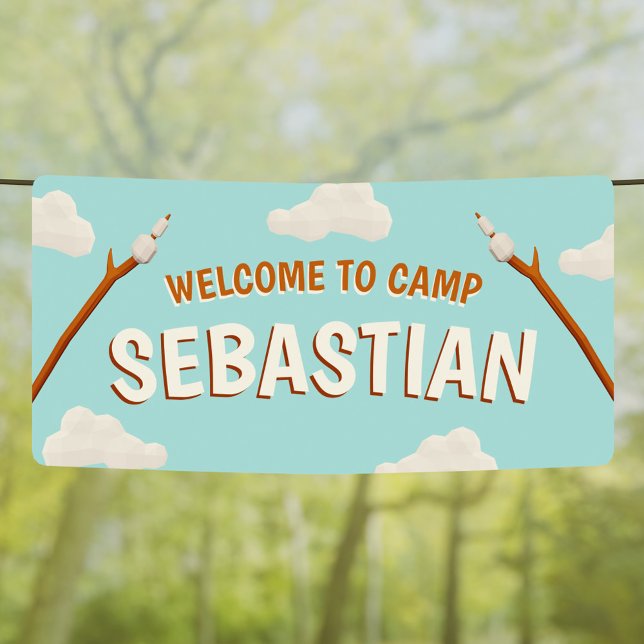 Banderoles Marshmallows Blue Welcome Camping Fête d'anniversa (Marshmallows Blue Welcome Camping Birthday Party Banner)