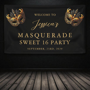 Banderoles Mascarade Black Gold Bienvenue pour un anniversair