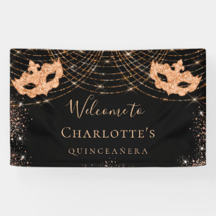 Banderoles Mascarade en or noir poussière de parties scintill