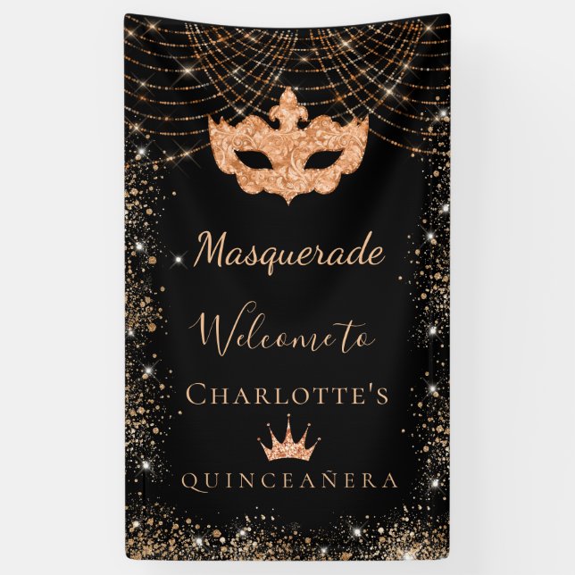 Banderoles Mascarade en or noir poussière de parties scintill (Vertical)