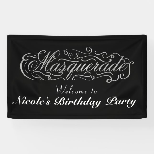 Banderoles MASQUERADE Argent et toute couleur fête d'annivers (Horizontal)