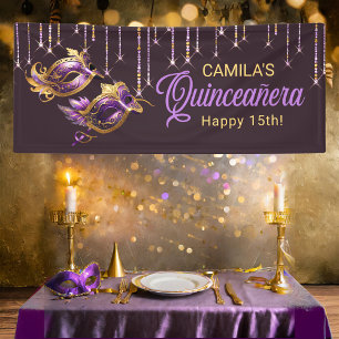 Banderoles Masquerade Masque Quinceañera Purple Gold ID1031