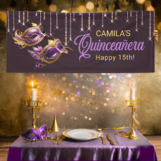 Banderoles Masquerade Masque Quinceañera Purple Gold ID1031