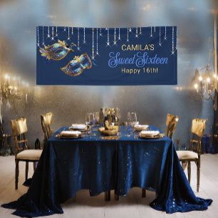 Banderoles Masquerade Masque Sweet 16 Blue Gold ID1032